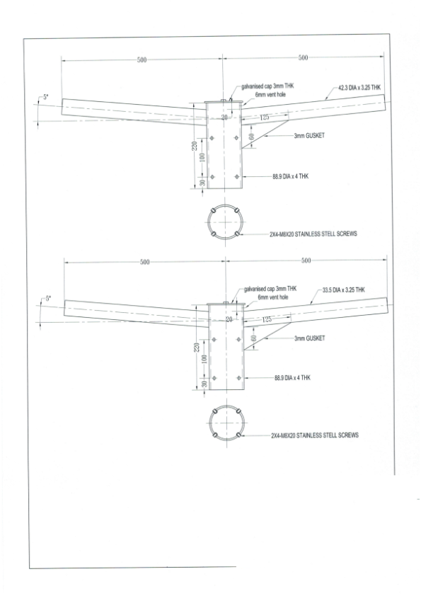 Double Arm Bracket – 500mm x 34/42mm